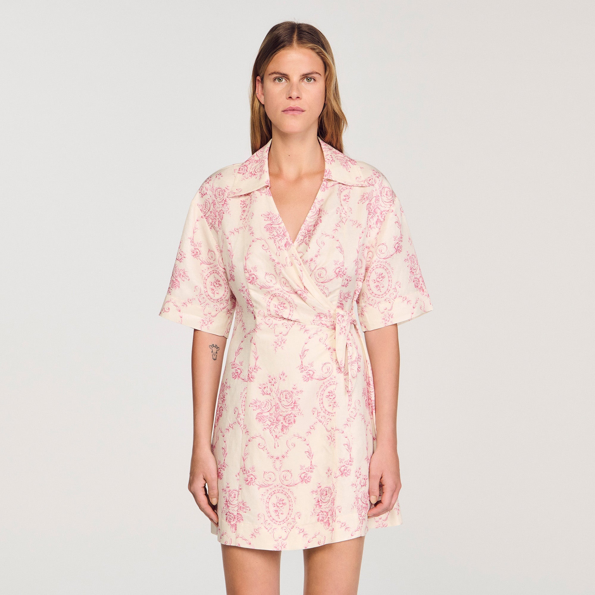 Melbourne Floral Print Short Dress Pink / Ecru
