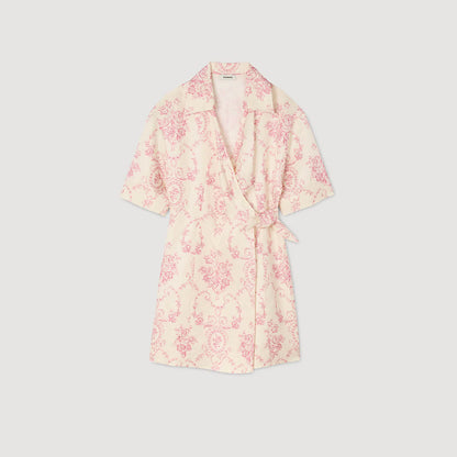 Melbourne Floral Print Short Dress Pink / Ecru