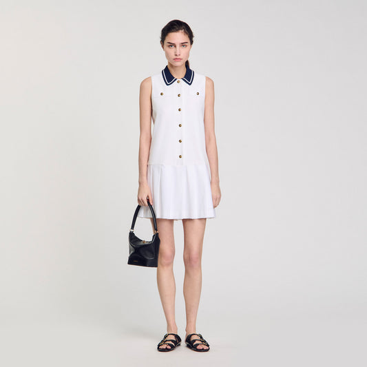 Lune Short Dress With Contrasting Collar White