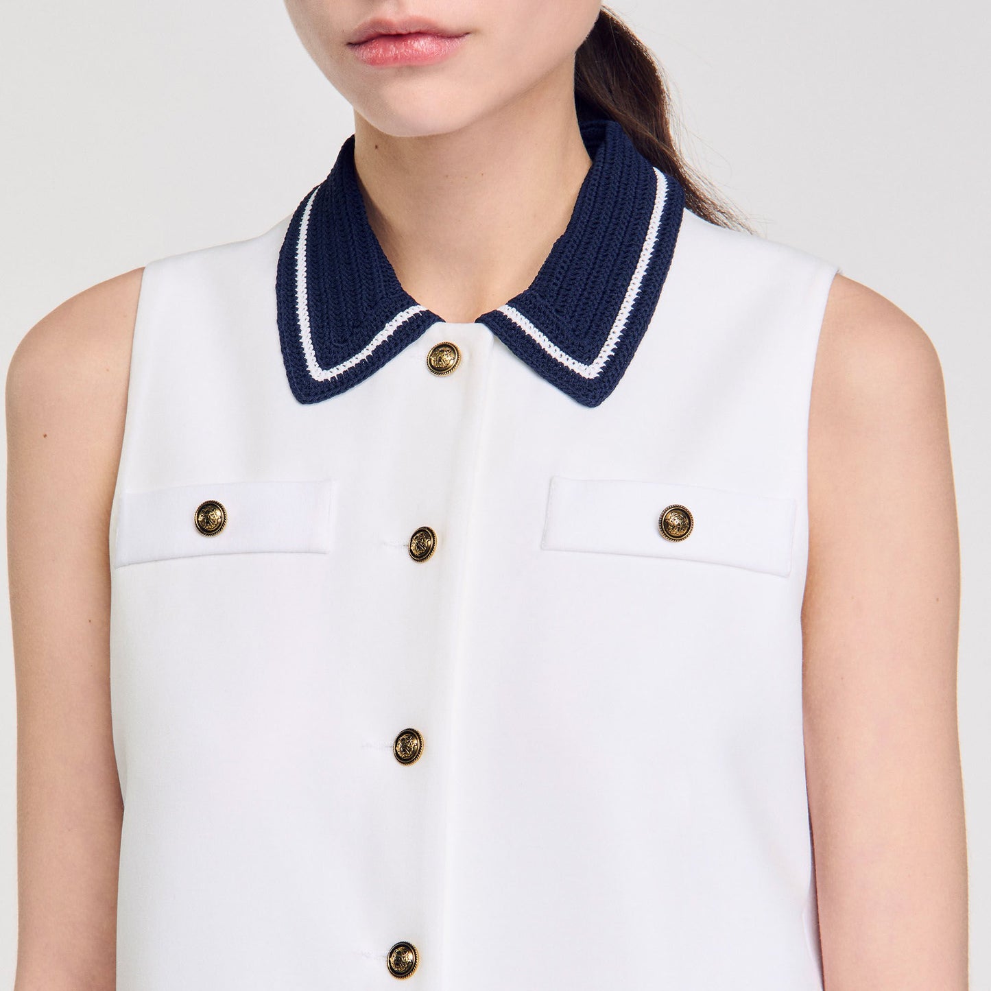 Lune Short Dress With Contrasting Collar White