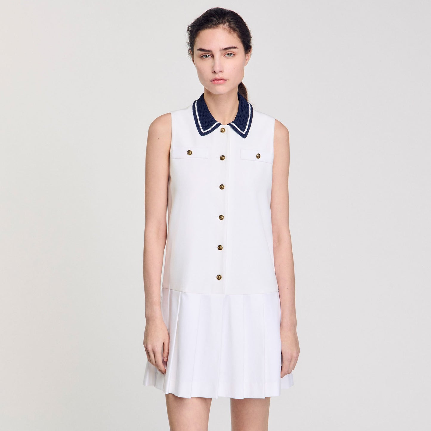 Lune Short Dress With Contrasting Collar White