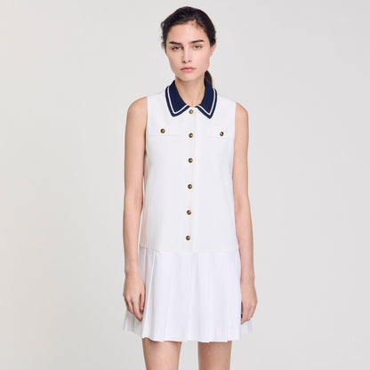 Lune Short Dress With Contrasting Collar White