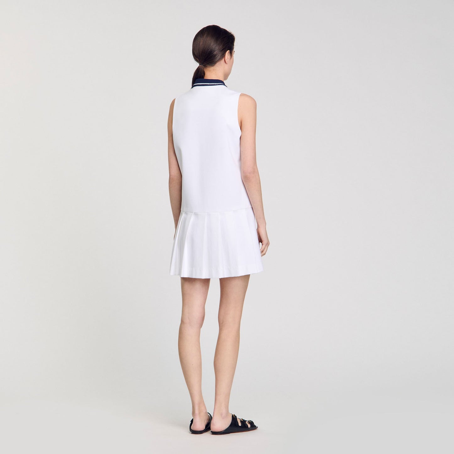 Lune Short Dress With Contrasting Collar White