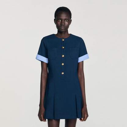 Suzie Short Pleated Dress Navy Blue