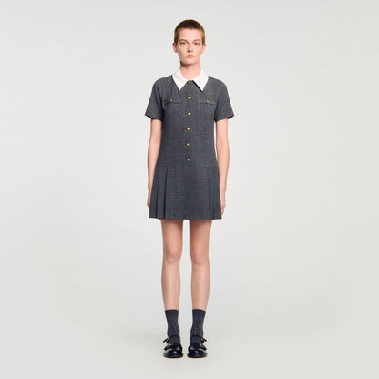 Lenora Short Pleated Dress With Rhinestones Grey / Brown