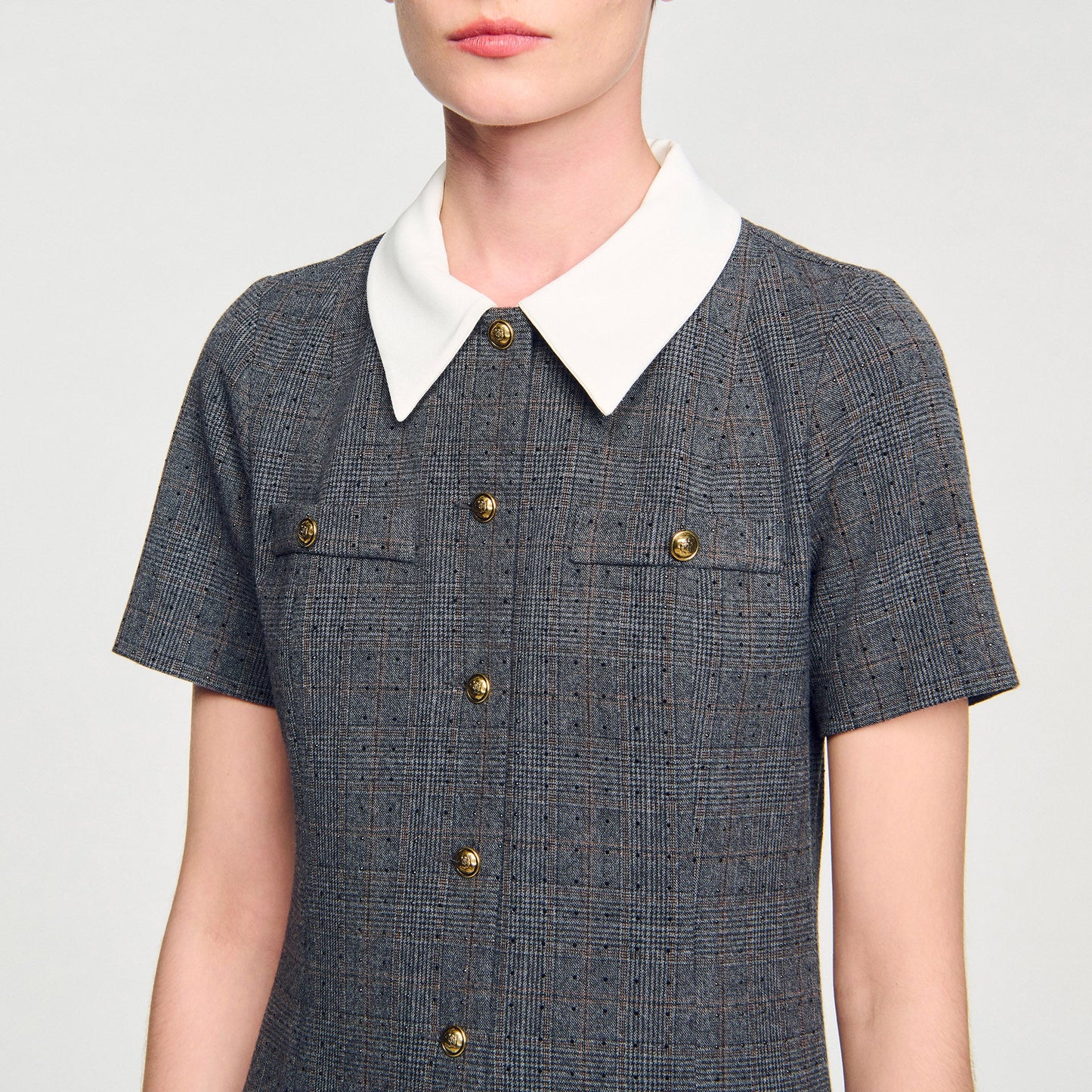 Lenora Short Pleated Dress With Rhinestones Grey / Brown