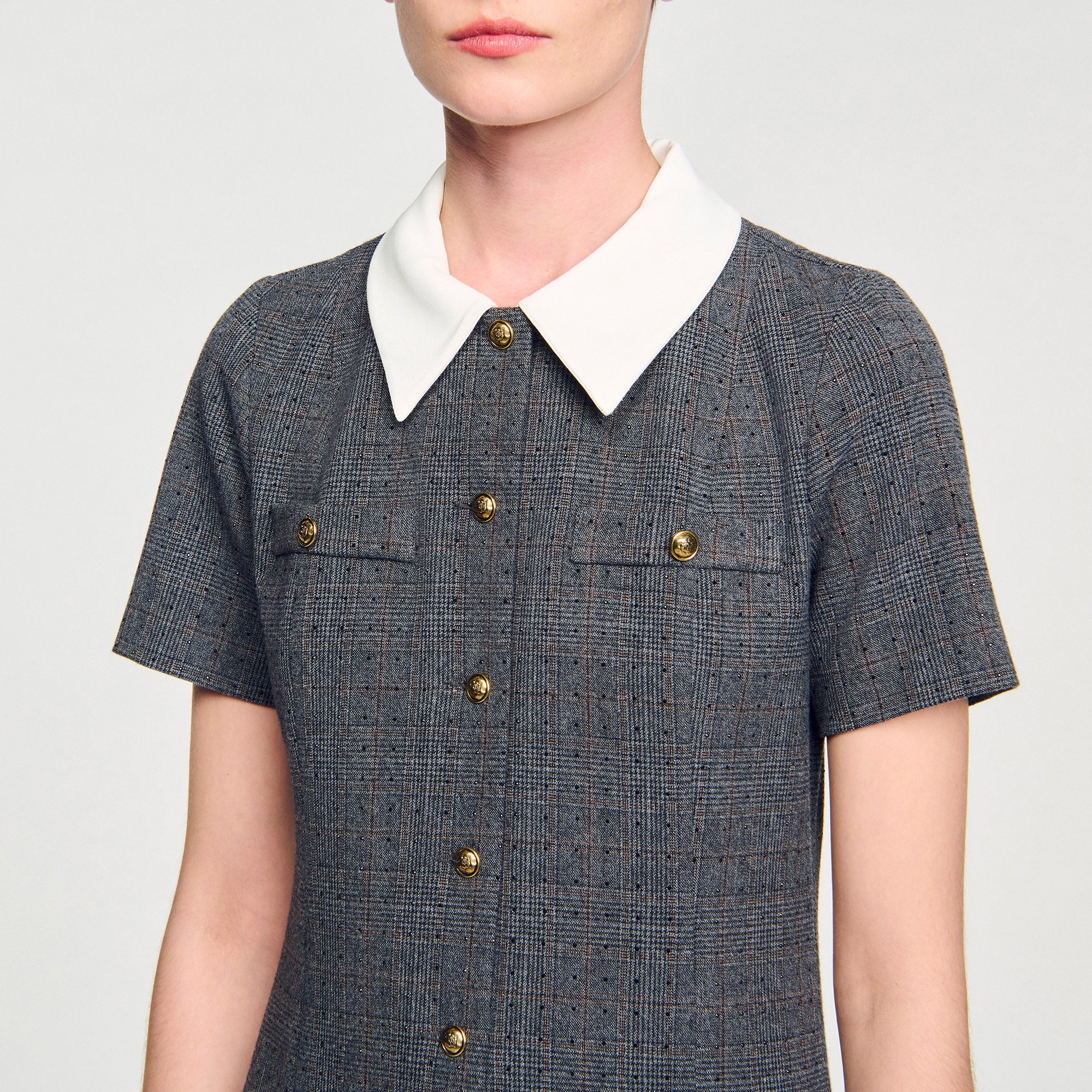 Lenora Short Pleated Dress With Rhinestones Grey / Brown