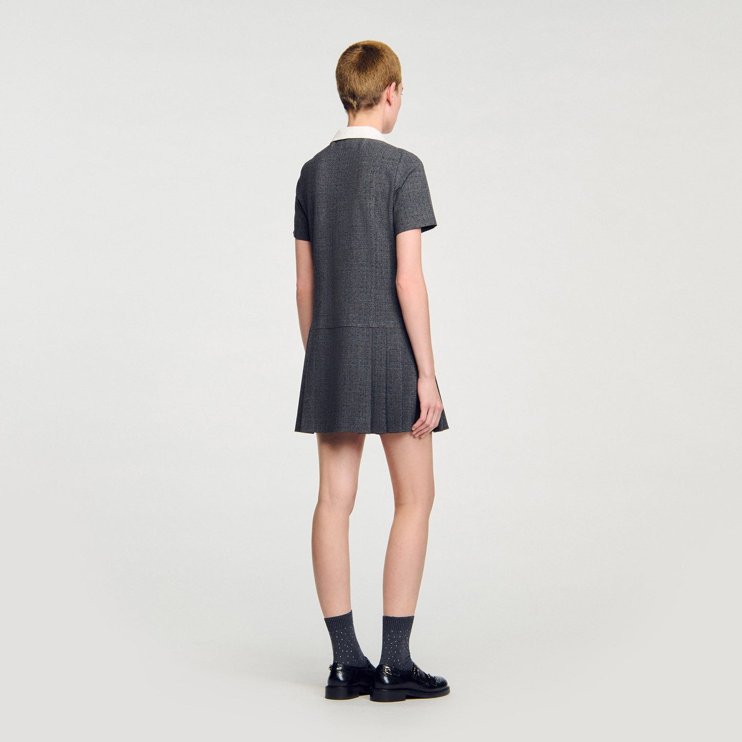 Lenora Short Pleated Dress With Rhinestones Grey / Brown