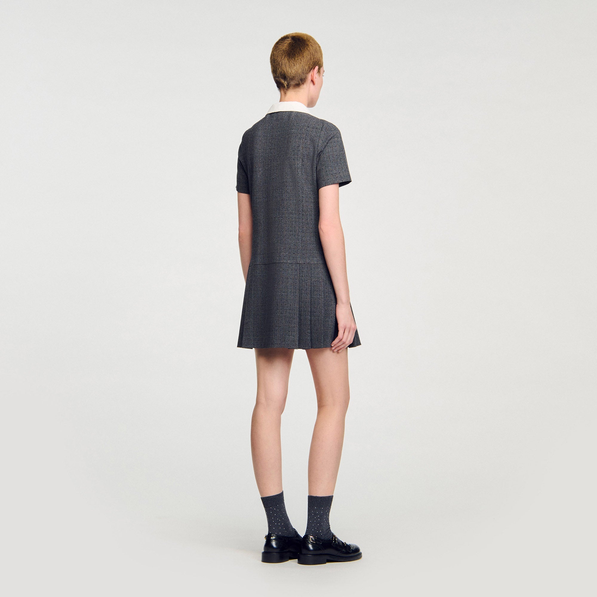 Lenora Short Pleated Dress With Rhinestones Grey / Brown