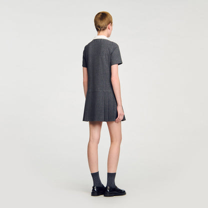 Lenora Short Pleated Dress With Rhinestones Grey / Brown