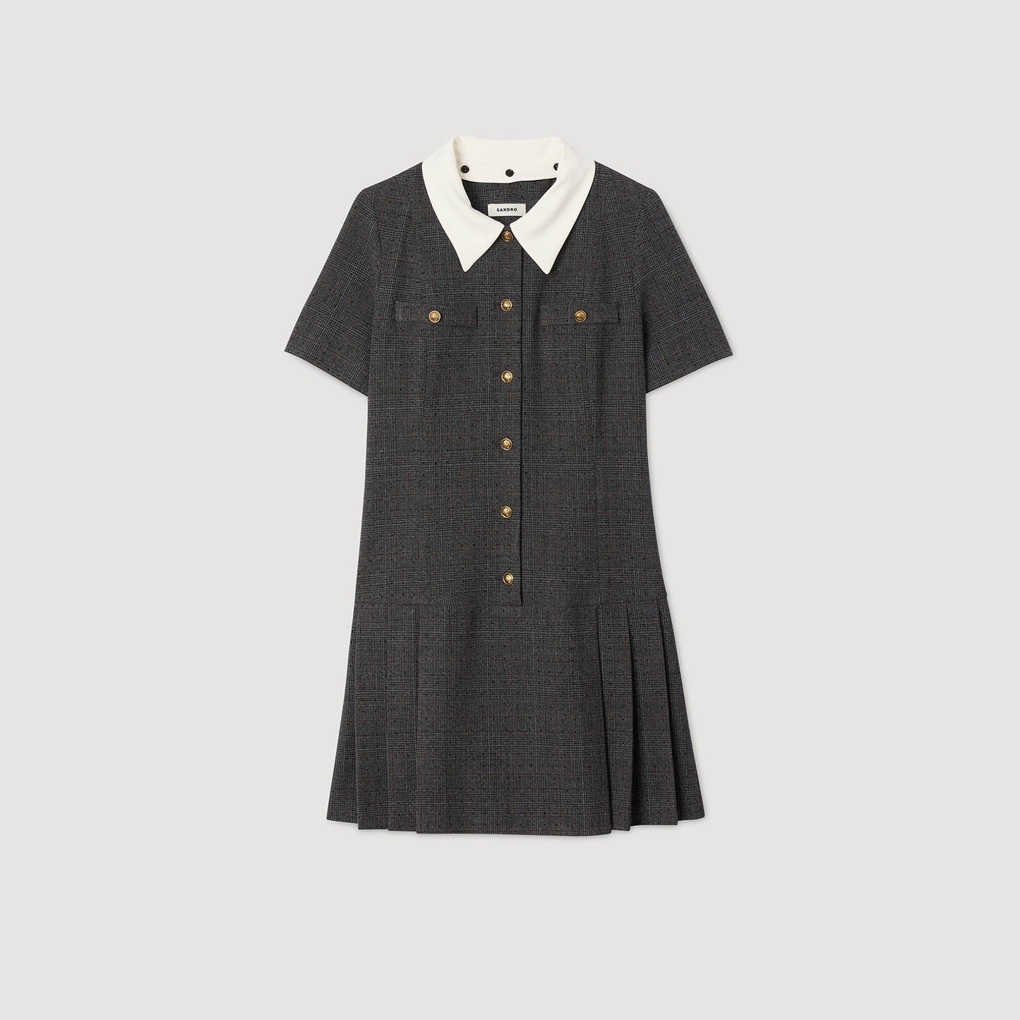 Lenora Short Pleated Dress With Rhinestones Grey / Brown