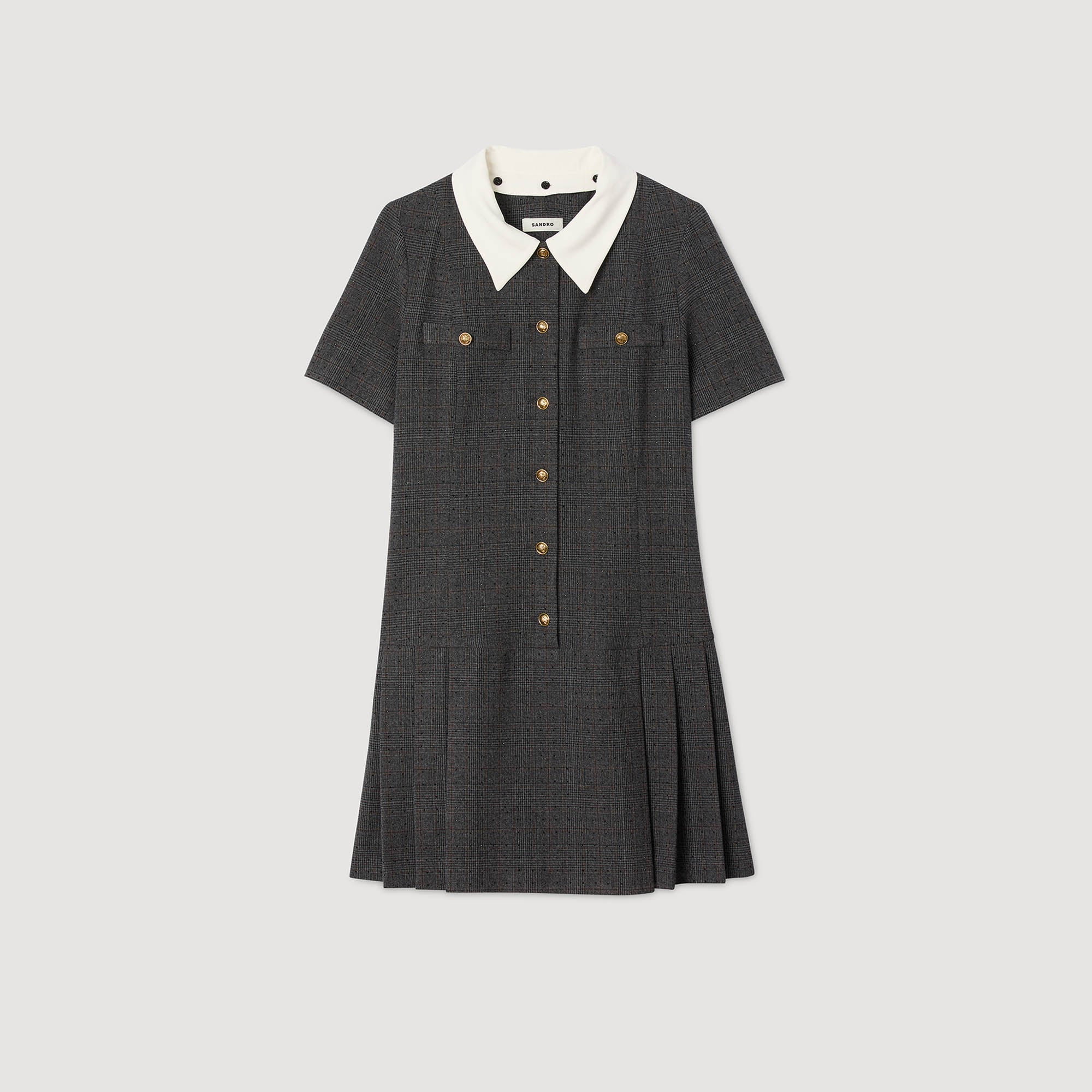 Lenora Short Pleated Dress With Rhinestones Grey / Brown