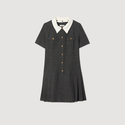 Lenora Short Pleated Dress With Rhinestones Grey / Brown