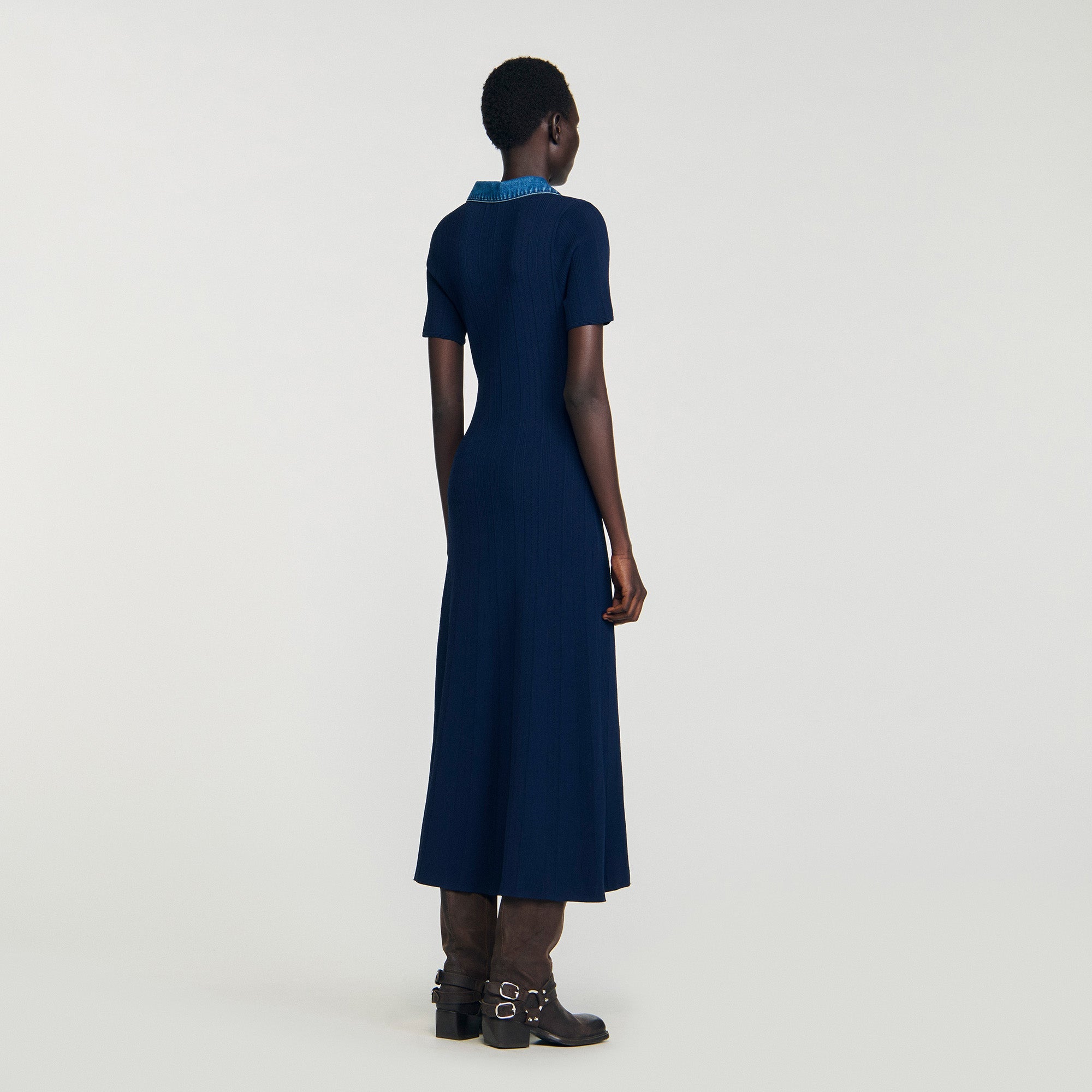 Julietta Denim Collar Knit Maxi Dress Navy Blue Julietta Denim Collar Knit Maxi Dress Navy Blue