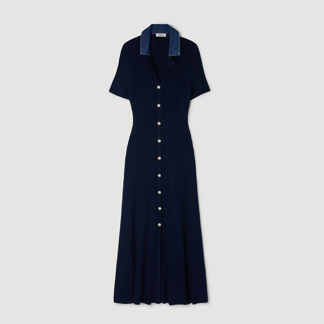 Julietta Denim Collar Knit Maxi Dress Navy Blue Julietta Denim Collar Knit Maxi Dress Navy Blue