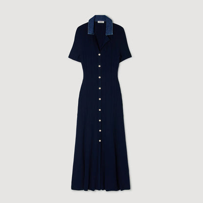 sandro knit and denim midi dress SANDRO Knit And Denim Midi Dress