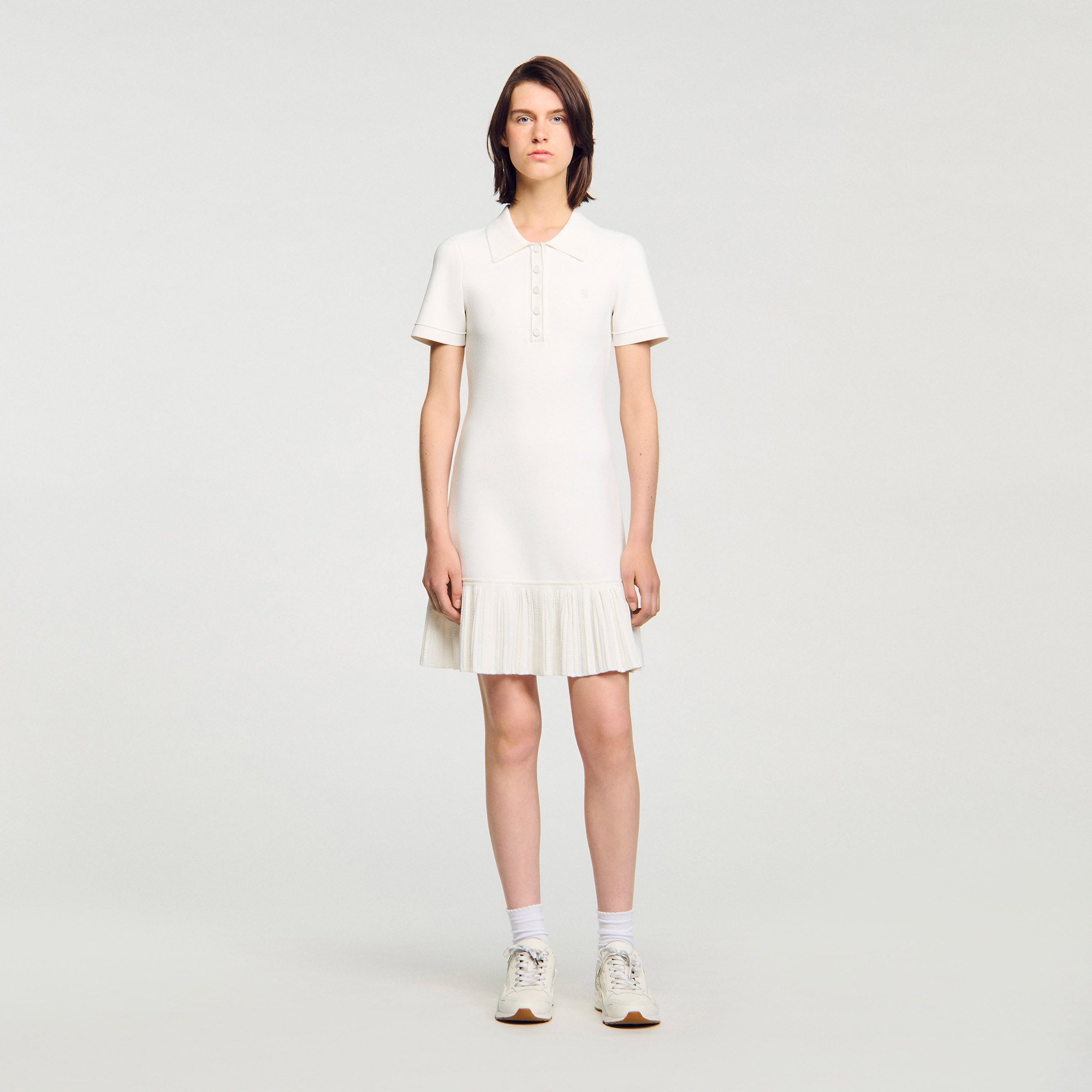 Short Knit Dress With Polo Neck Ecru