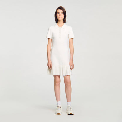 Short Knit Dress With Polo Neck Ecru