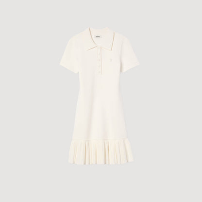 Short Knit Dress With Polo Neck Ecru