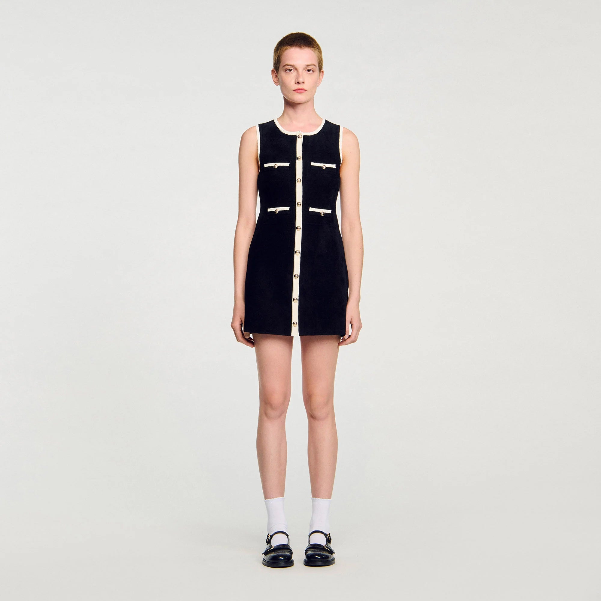 Fiorella Short Velvet Knit Dress Black