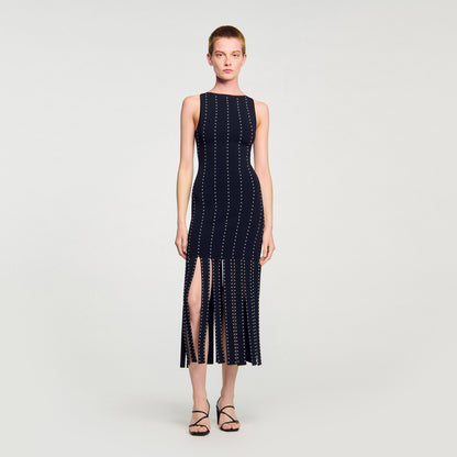 Aphrodite Fringed Knit Maxi Dress Black