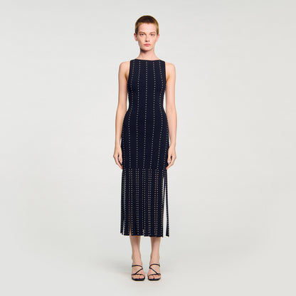 Aphrodite Fringed Knit Maxi Dress Black