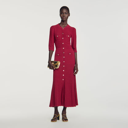 Ramia Pointelle knit midi dress Bordeaux