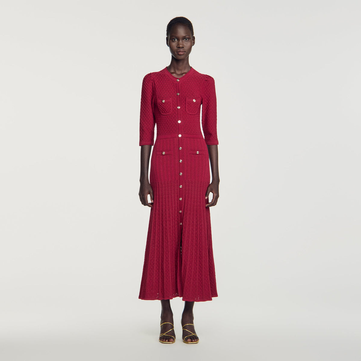 Ramia Pointelle knit midi dress Bordeaux