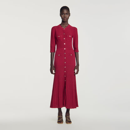 Ramia Pointelle knit midi dress Bordeaux