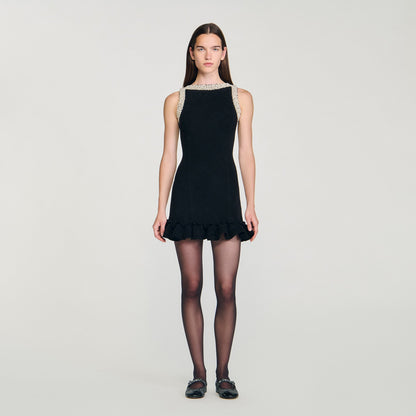 Divina Short Beaded Dress Black