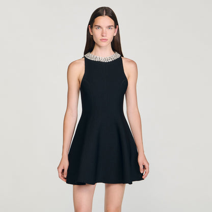 Darcy Short Dress With Pearl Collar Black
