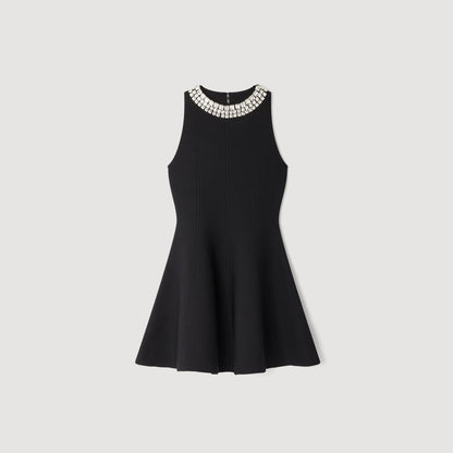 Darcy Short Dress With Pearl Collar Black