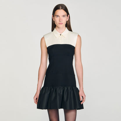 Noelia Short Two-Tone Ruffled Dress Ecru / Black