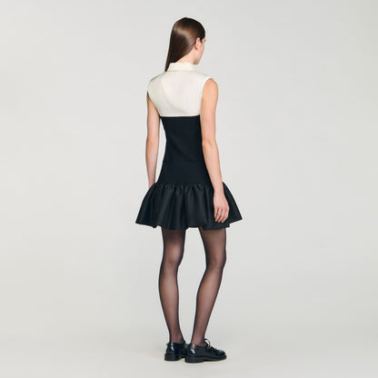 Noelia Short Two-Tone Ruffled Dress Ecru / Black