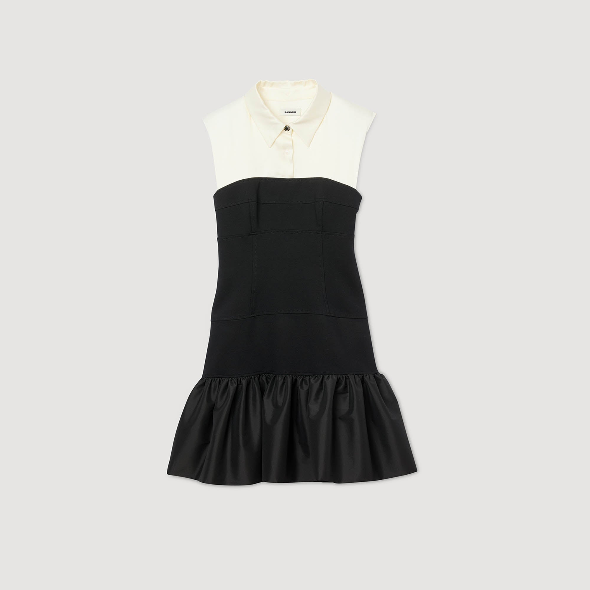 Noelia Short Two-Tone Ruffled Dress Ecru / Black