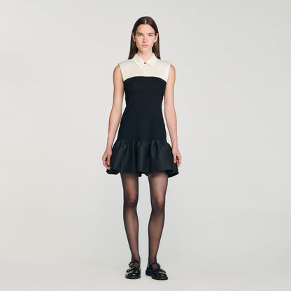 Noelia Short Two-Tone Ruffled Dress Ecru / Black