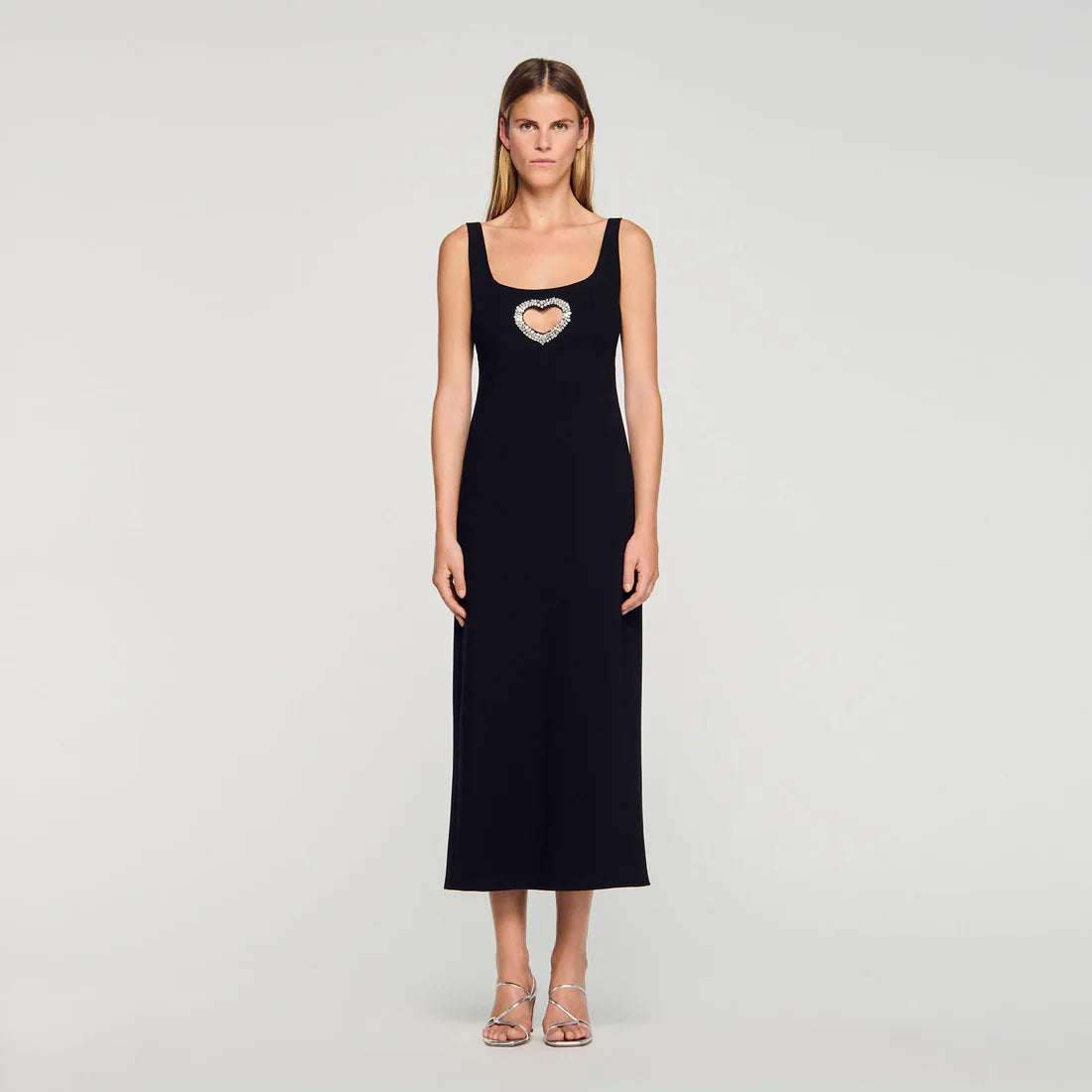 Sienna Rhinestone Heart Maxi Dress Black