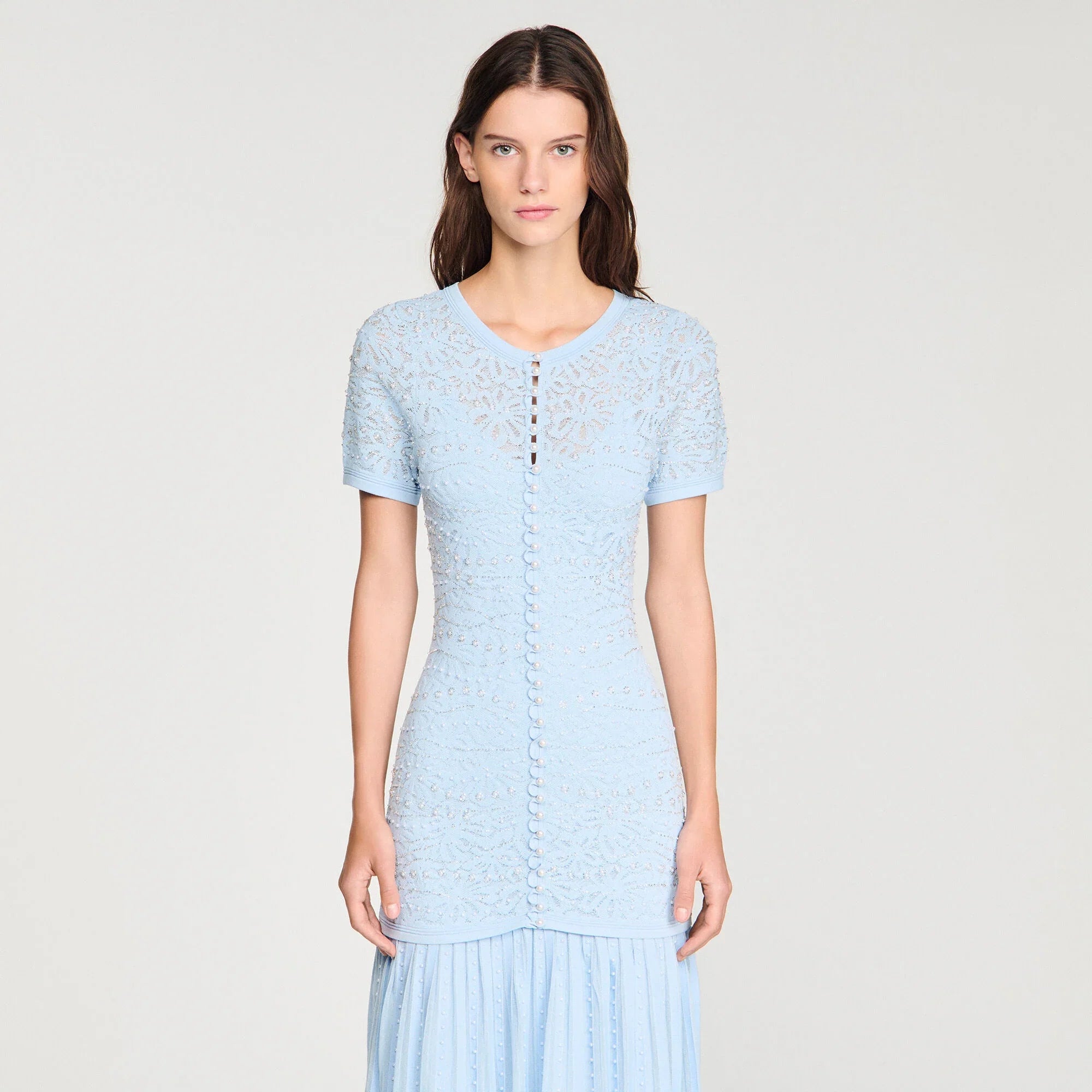 Levana Beaded Knit Maxi Dress Sky Blue Levana Beaded Knit Maxi Dress Sky Blue