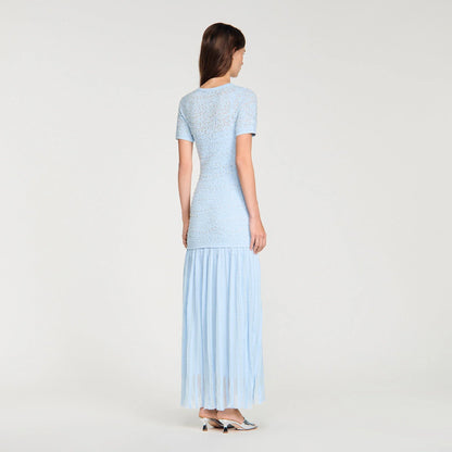 Levana Beaded Knit Maxi Dress Sky Blue