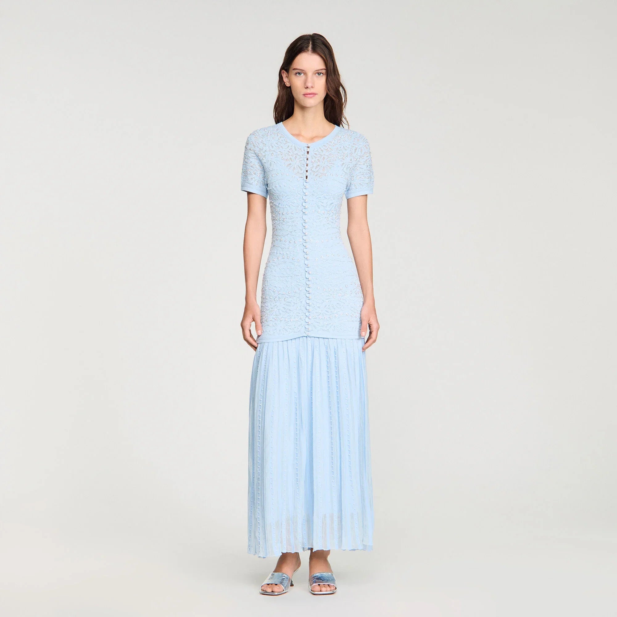 Levana Beaded Knit Maxi Dress Sky Blue Levana Beaded Knit Maxi Dress Sky Blue