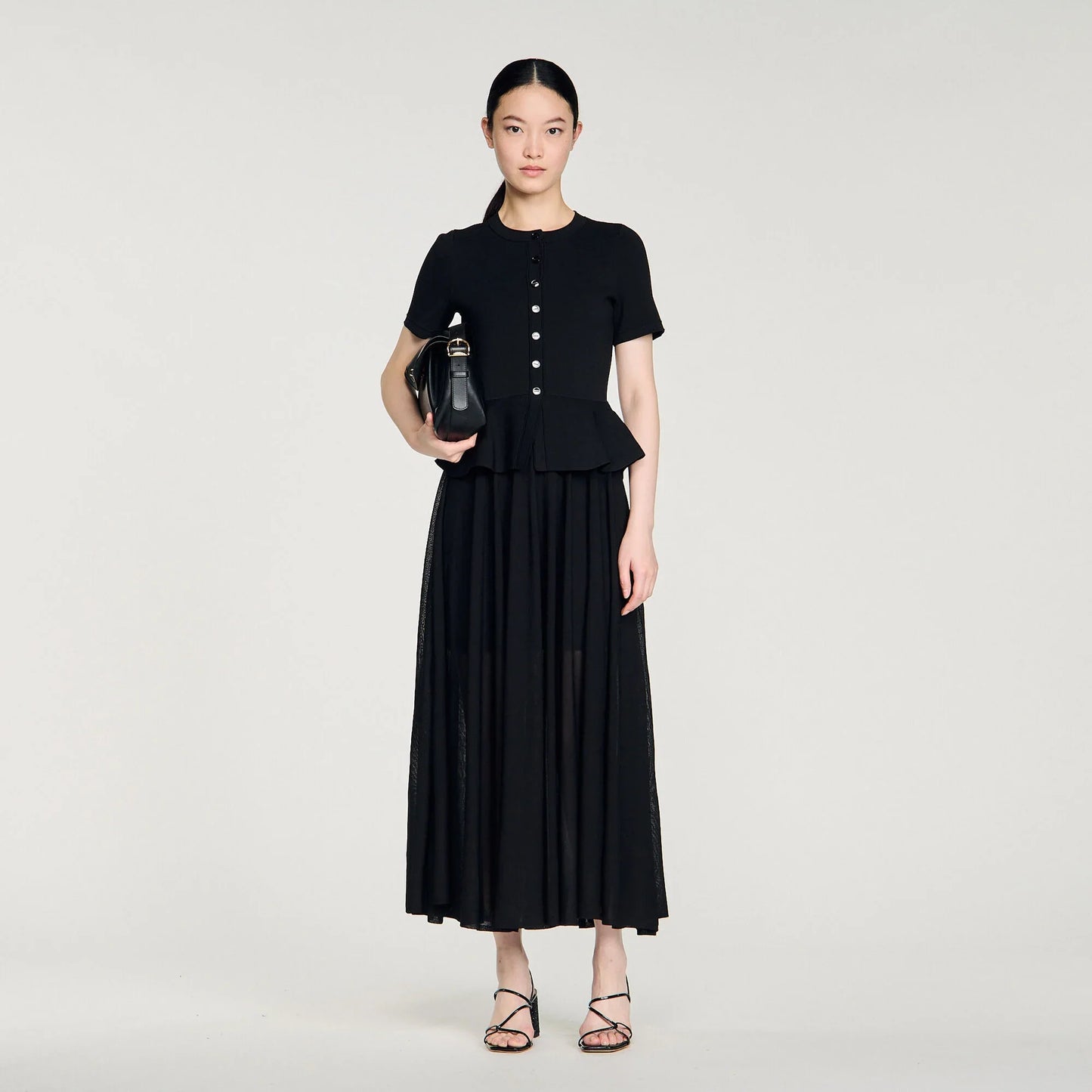 Judith Peplum Knit Maxi Dress Black