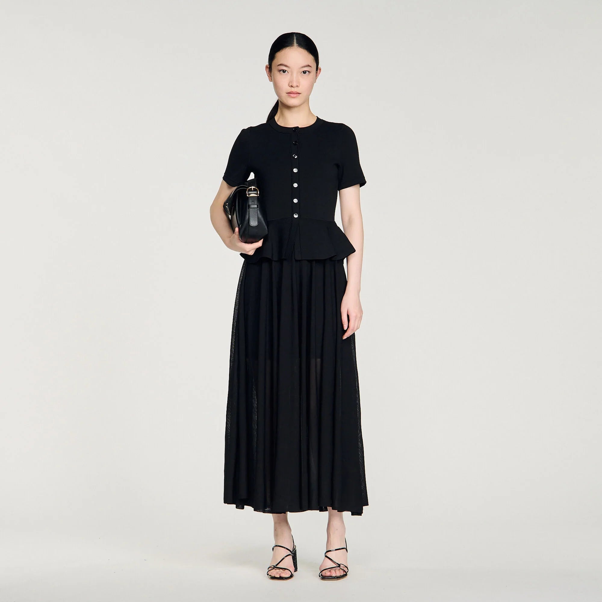 Judith Peplum Knit Maxi Dress Black