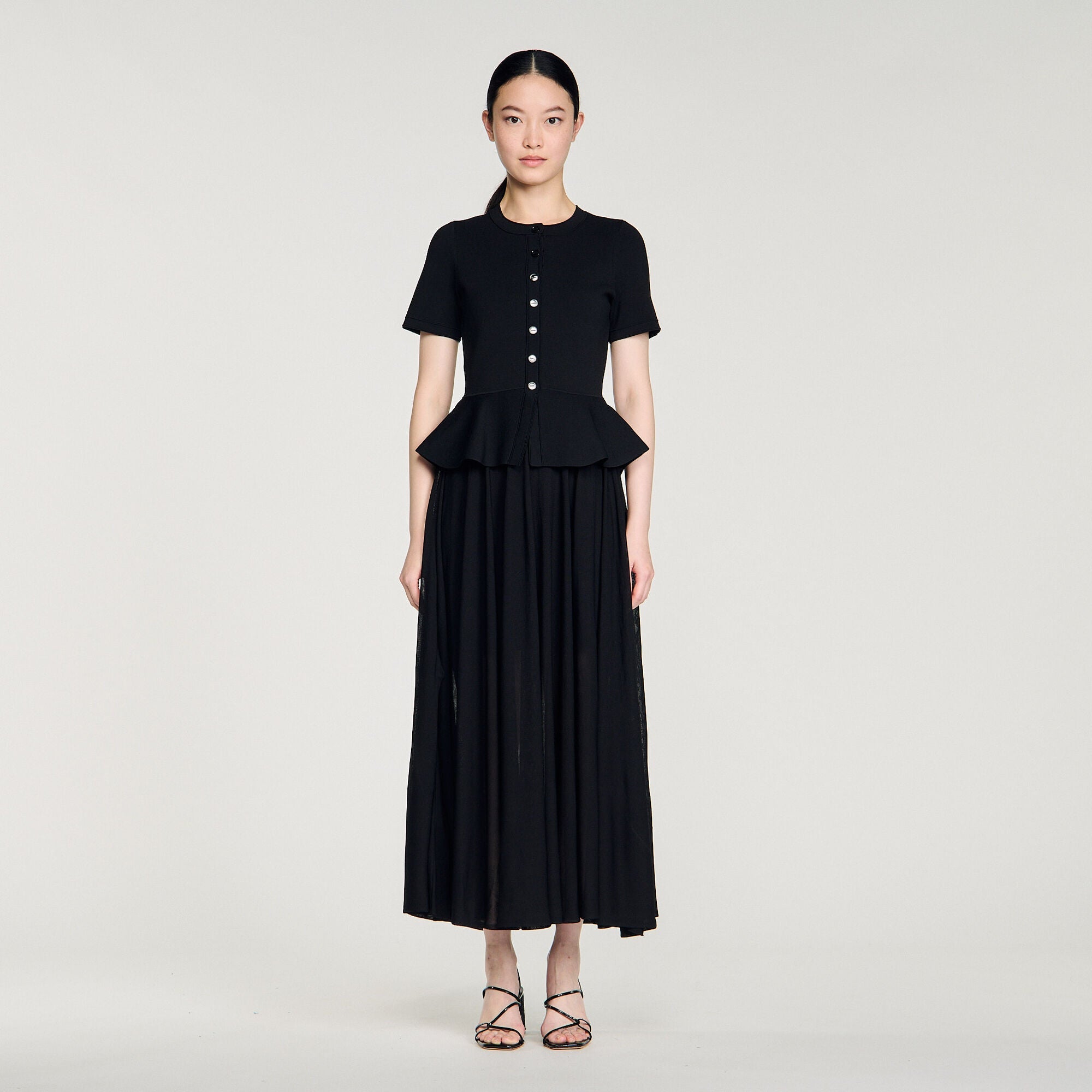 Judith Peplum Knit Maxi Dress Black