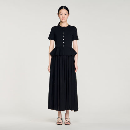 Judith Peplum Knit Maxi Dress Black