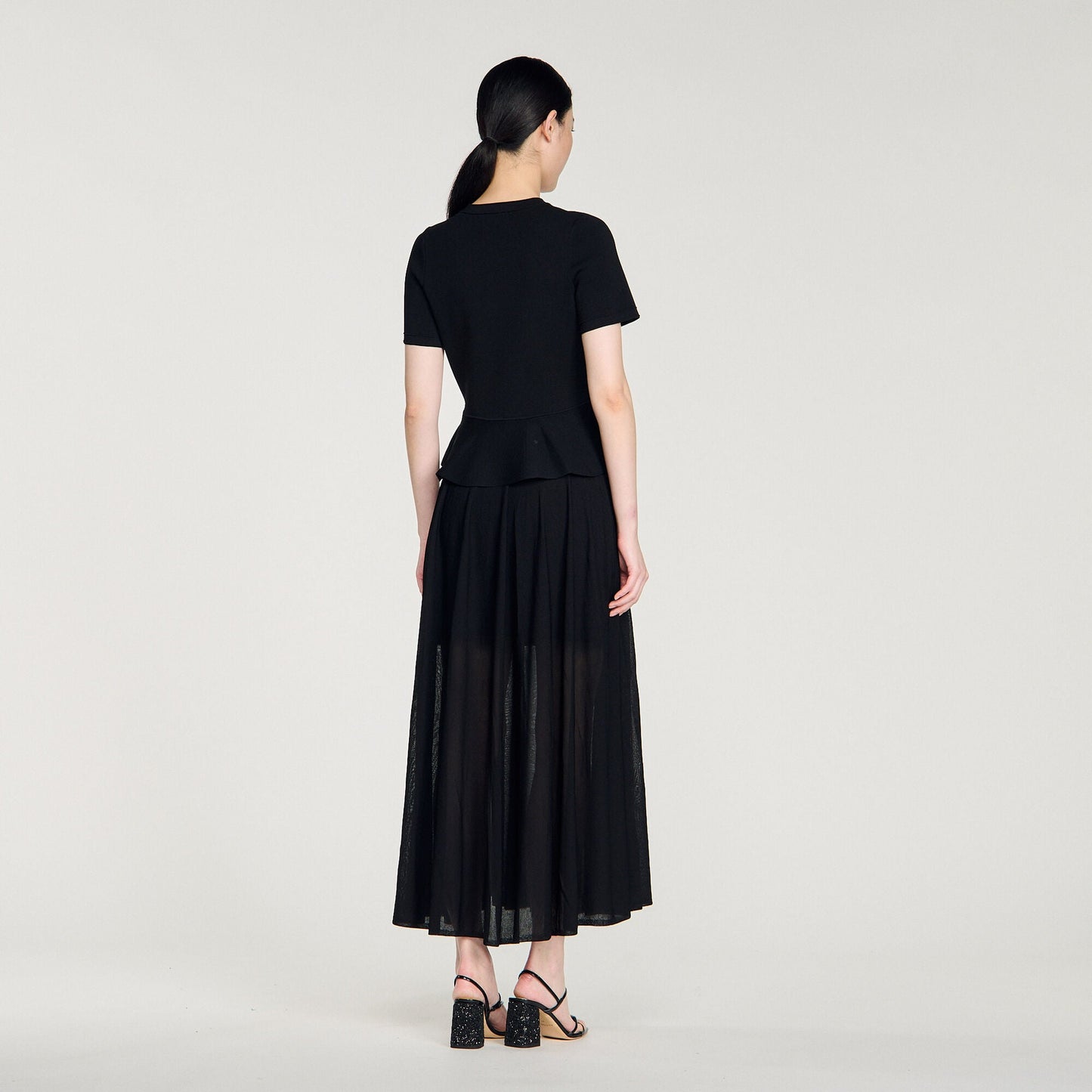 Judith Peplum Knit Maxi Dress Black