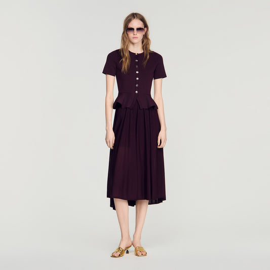 Judith Knit maxi dress with peplum Bordeaux