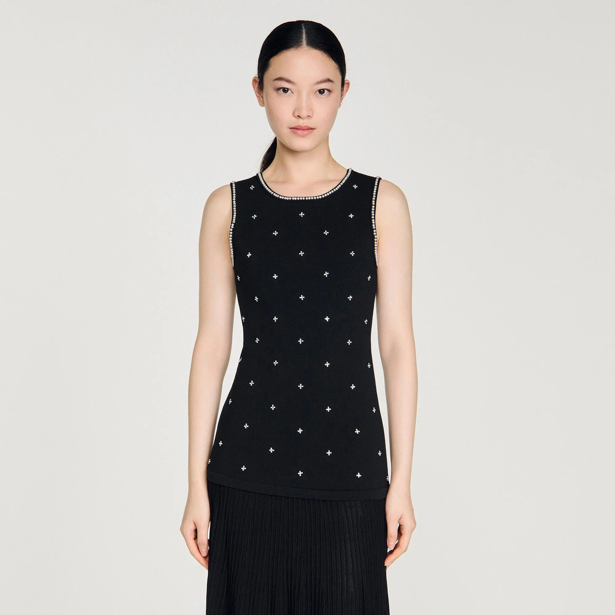 Theodora Rhinestone Flower Print Maxi Dress Black