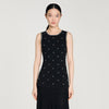 Theodora Rhinestone Flower Print Maxi Dress Black