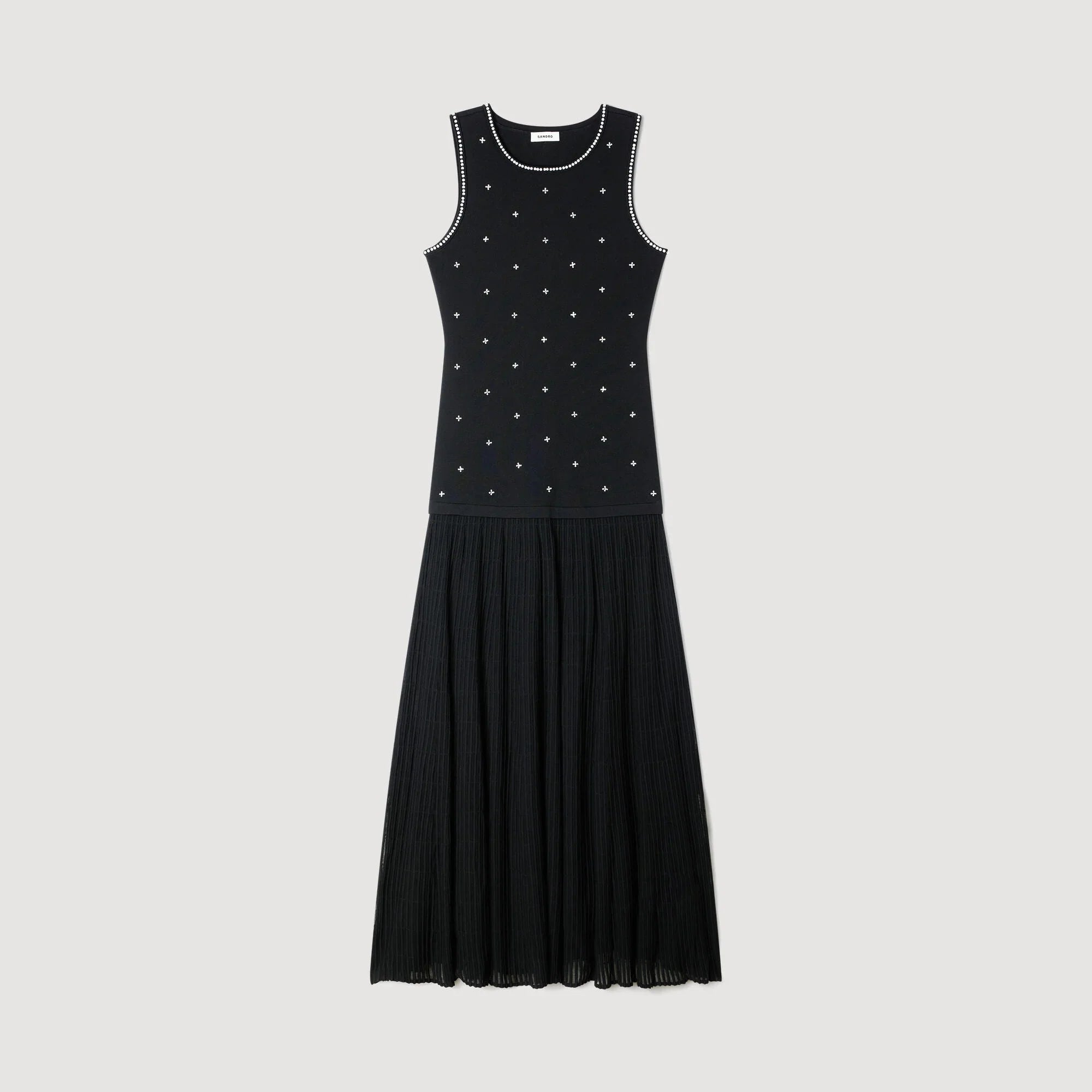 Theodora Rhinestone Flower Print Maxi Dress Black