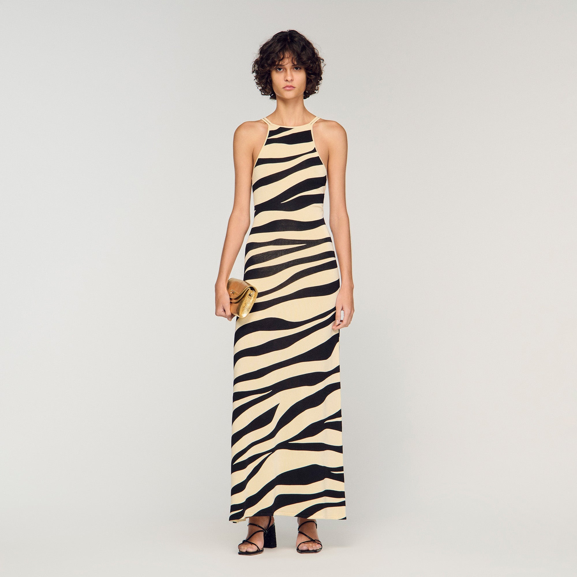 Zebraza Zebra Print Knit Maxi Dress Ecru / Black